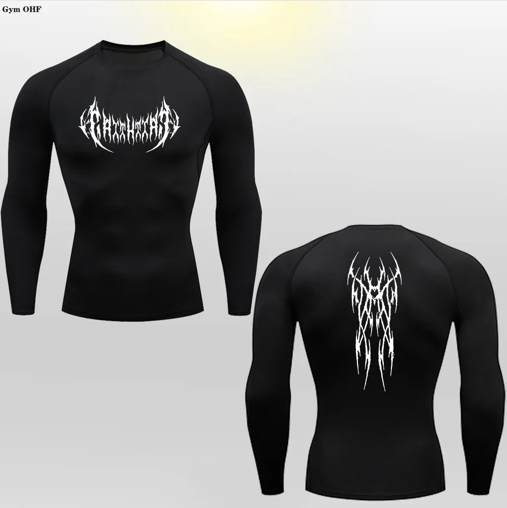 Long Sleeve Revena™ "Gothicah" Pattern Elastic Compression Shirt