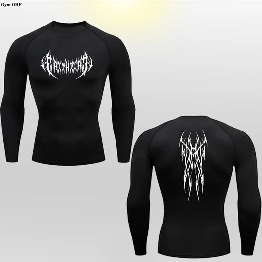 Long Sleeve Revena™ "Gothicah" Pattern Elastic Compression Shirt