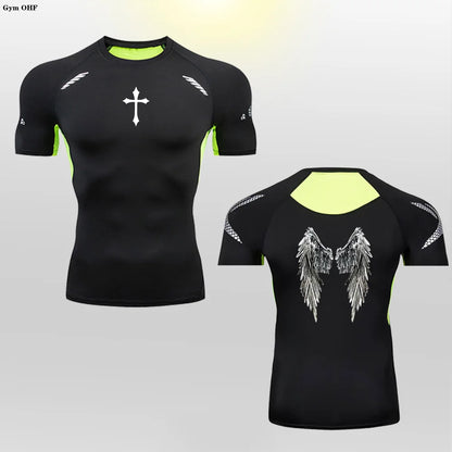 Short Sleeve Revena™ "Angel" Pattern Elastic Compression Shirt