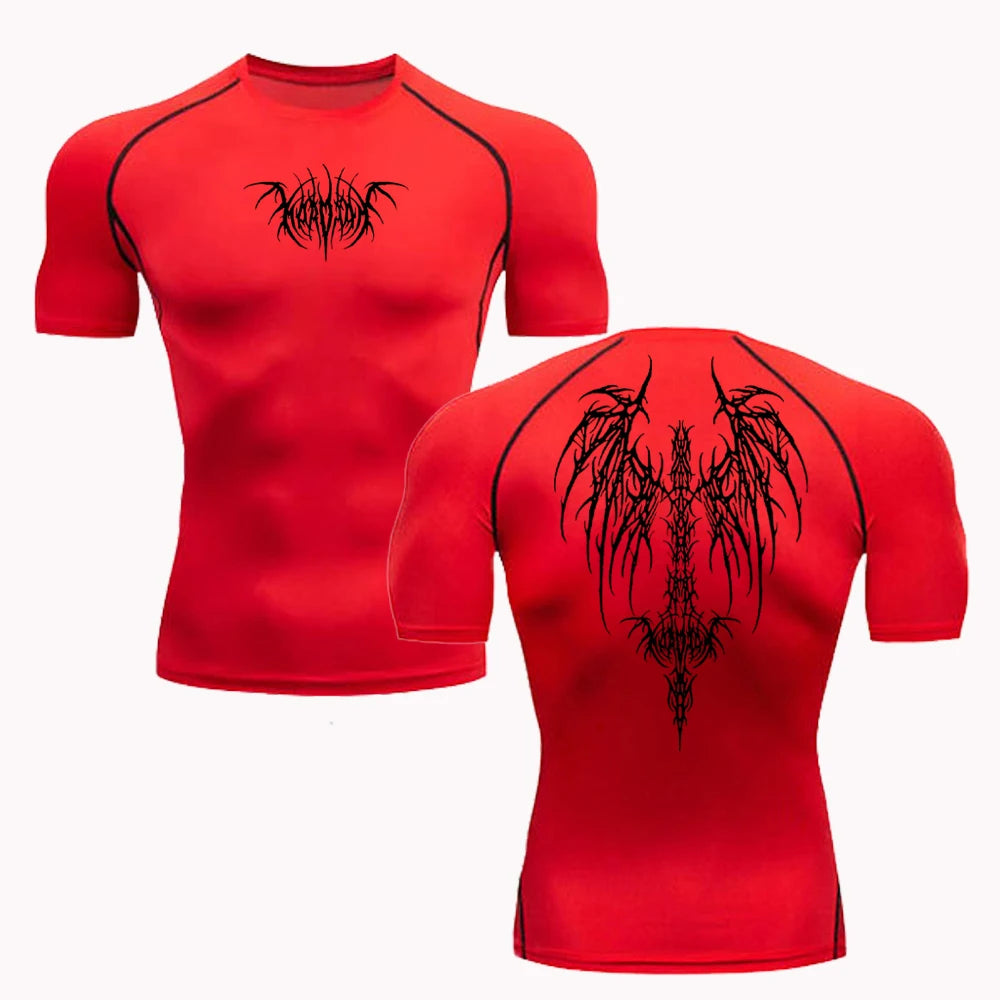 Short Sleeve Revena™ "Fallen Seraphim" Pattern Elastic Compression Shirt