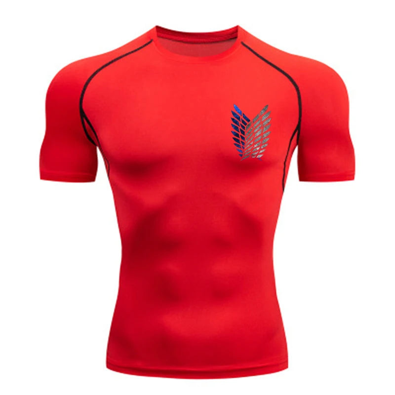 Short Sleeve Revena™ "Attack On Titan" Pattern Elastic Compression Shirt