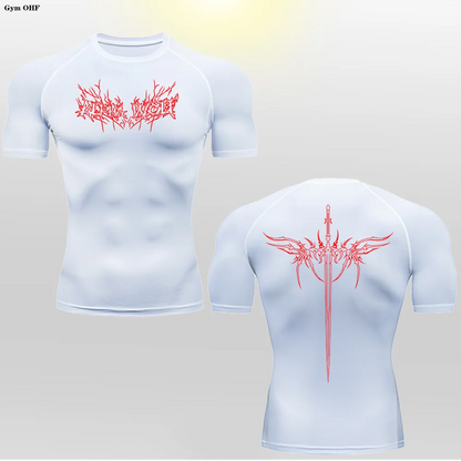 Short Sleeve Revena™ "Alpha Wolf" Pattern Elastic Compression Shirt
