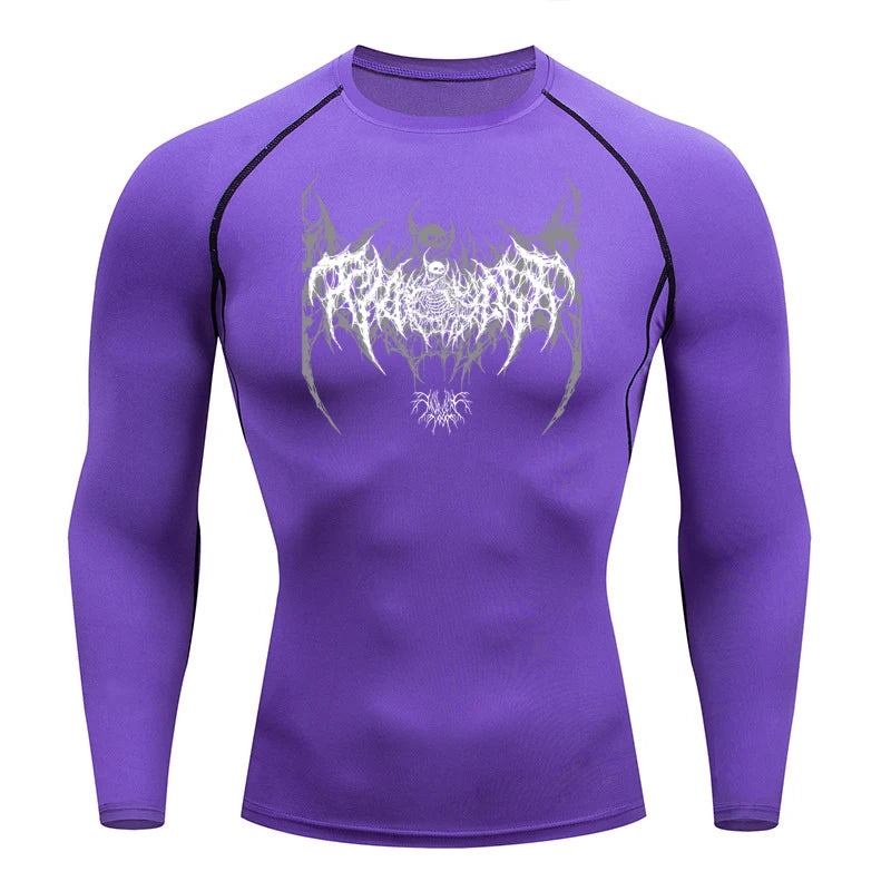 Long Sleeve Revena™ "Fallen Cherub" Pattern Elastic Compression Shirt