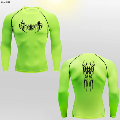 Long Sleeve Revena™ "Gothicah" Pattern Elastic Compression Shirt