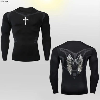 Long Sleeve Revena™ "Angel" Pattern Elastic Compression Shirt