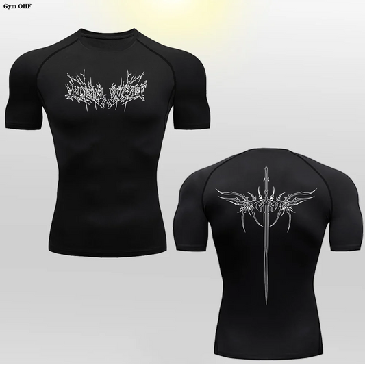 Short Sleeve Revena™ "Alpha Wolf" Pattern Elastic Compression Shirt