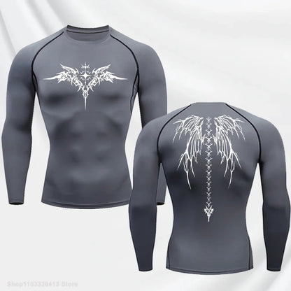 Long Sleeve Revena™ "Seraphim" Pattern Elastic Compression Shirt