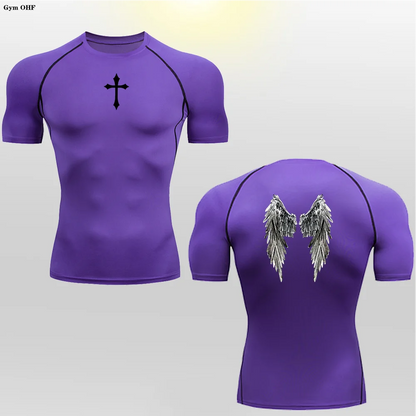 Short Sleeve Revena™ "Angel" Pattern Elastic Compression Shirt
