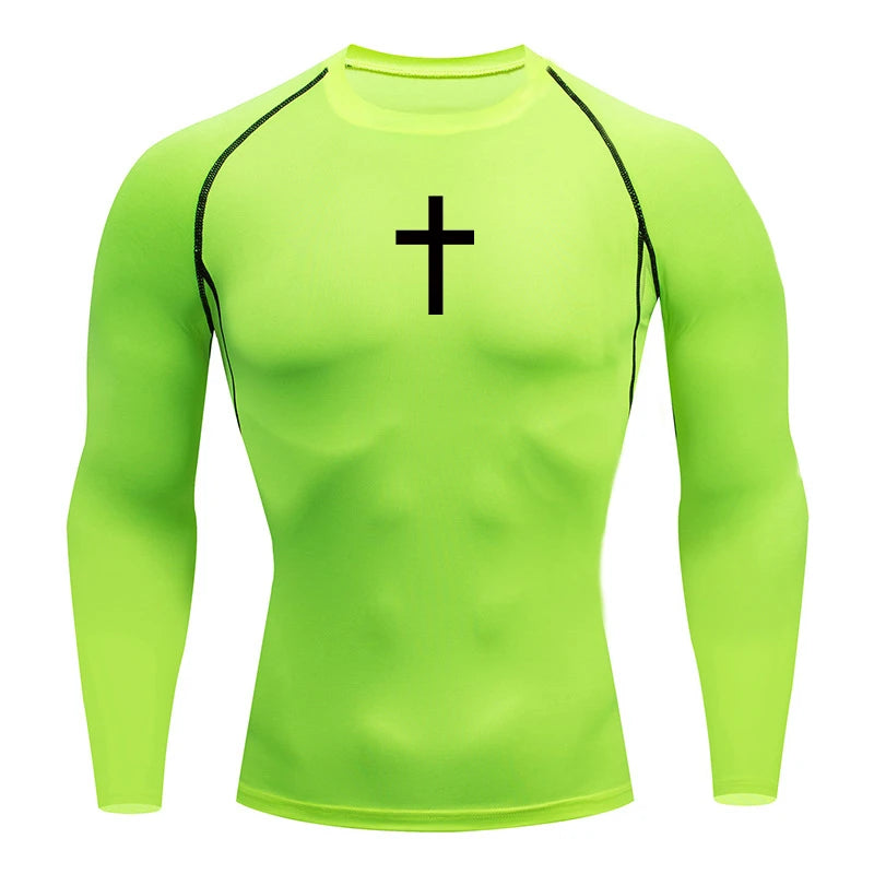 Long Sleeve Revena™ "Simple Cross" Pattern Elastic Compression Shirt