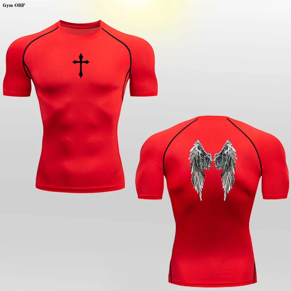 Short Sleeve Revena™ "Angel" Pattern Elastic Compression Shirt