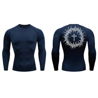 Long Sleeve Revena™ "Crown Of Thorns" Pattern Elastic Compression Shirt