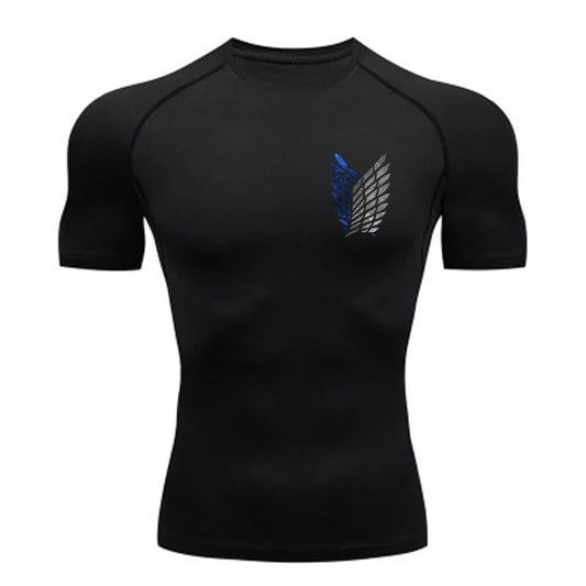 Short Sleeve Revena™ "Attack On Titan" Pattern Elastic Compression Shirt
