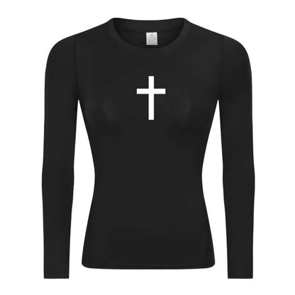 Long Sleeve Woman's Revena™ "Simple Cross" Pattern Elastic Compression Shirt