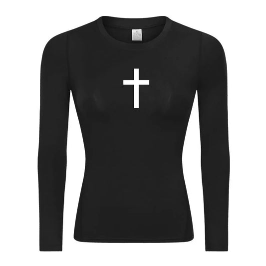 Long Sleeve Woman's Revena™ "Simple Cross" Pattern Elastic Compression Shirt