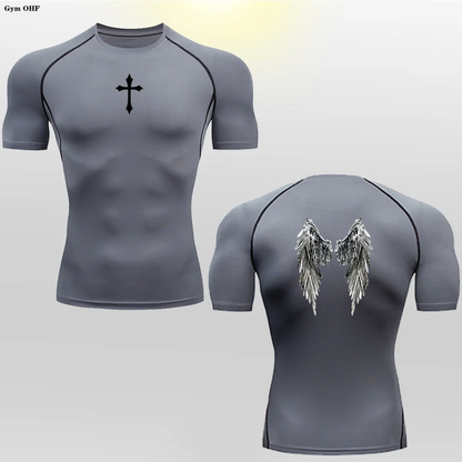 Short Sleeve Revena™ "Angel" Pattern Elastic Compression Shirt